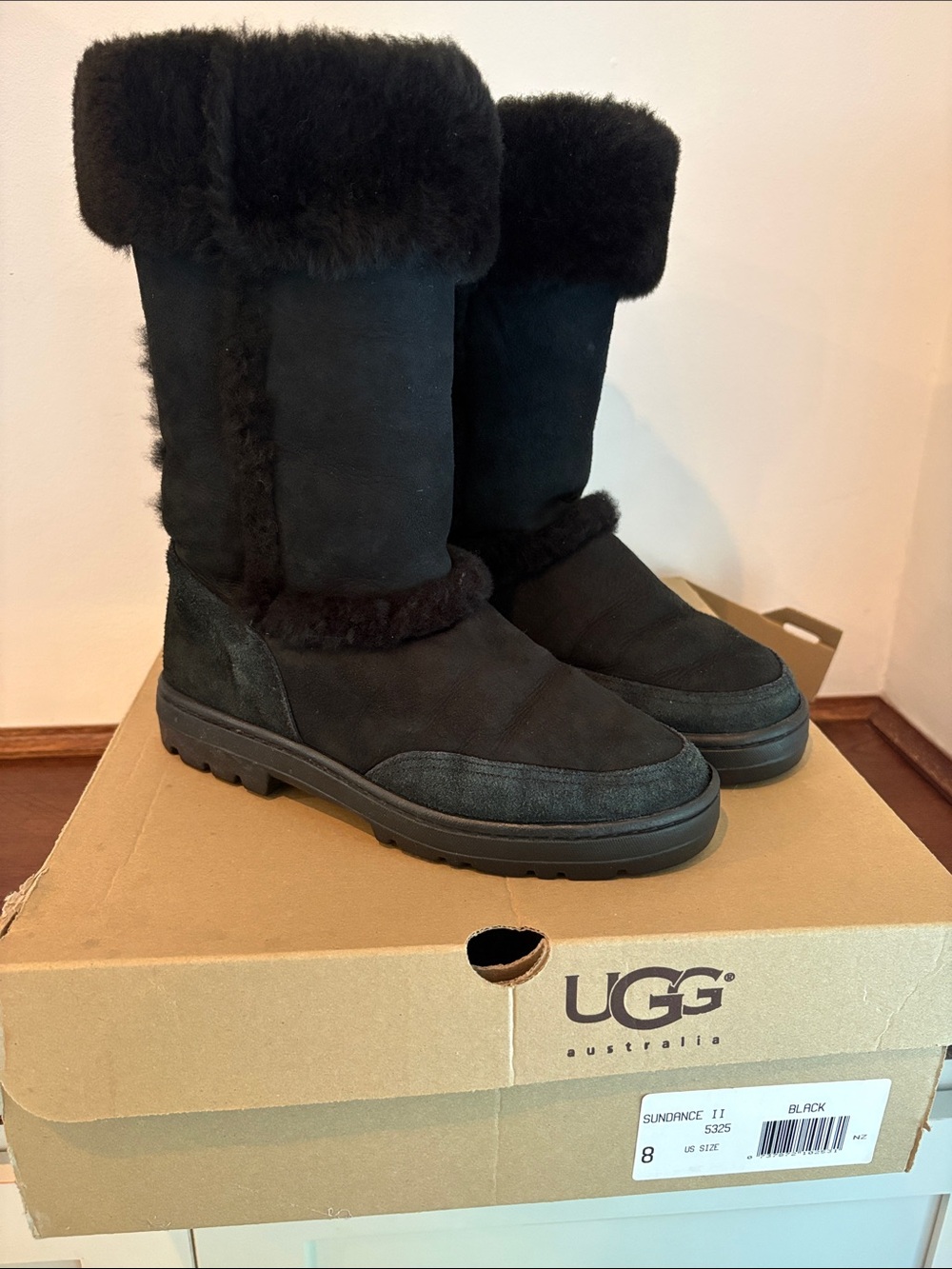 UGG Black Women's Tall Shearling-Trim Winter Boots